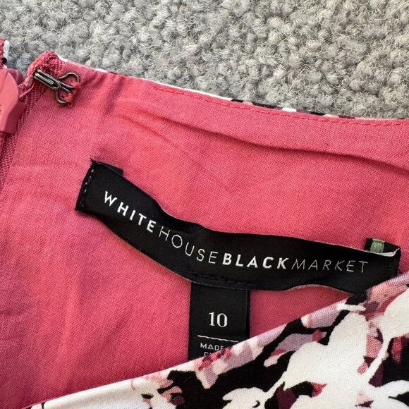 / White House Black Market Black Floral Printed High Low Party Dress US 10 - Picture 5 of 11
